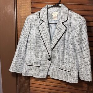 Worthington Petite Womens Light Blue Tweed Blazer Jacket Size 12P Single Button